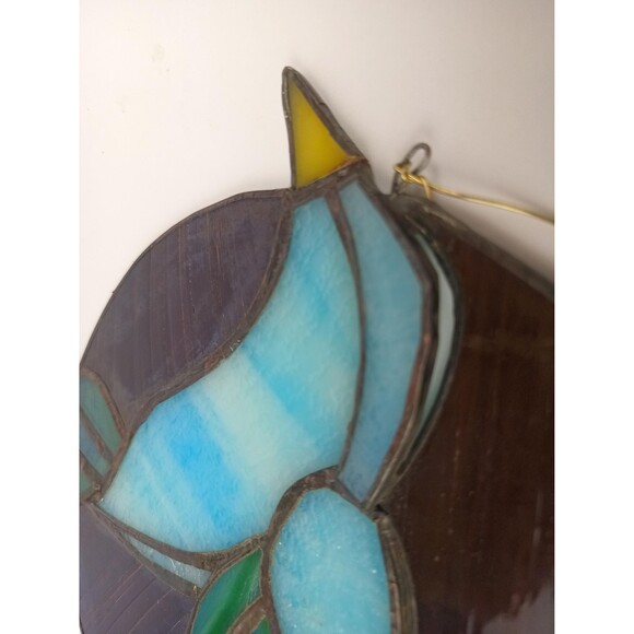 Stained Glass Panel Wall Hanging Window Decor 9 x 11 in Blue Bird Yellow Beak - Picture 6 of 10